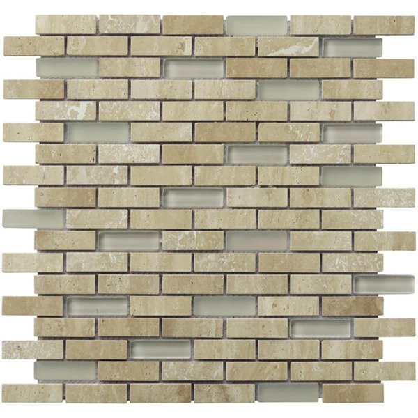 Intrend Tile 065 x 2 in Travertine Stone Tranquility Linear Mosaic Blend NS022D